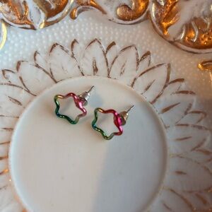 Multicolor Star Outline Stud Earrings - Cute Women Accessories